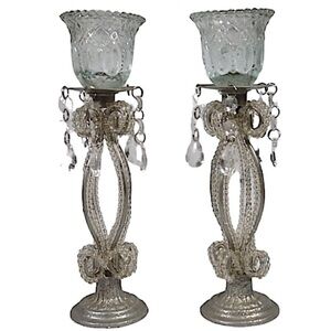Queen Anne Victorian Vintage Chandelier Crystal Jewelry Pair Candles Holders